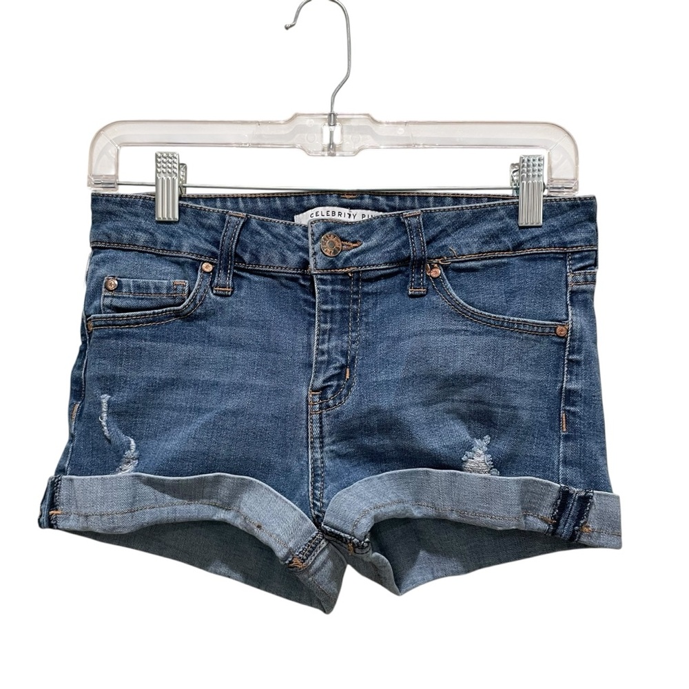 Celebrity Pink Denim Distressed Cuffed Blue Jean Shorts Junior Size 3/26